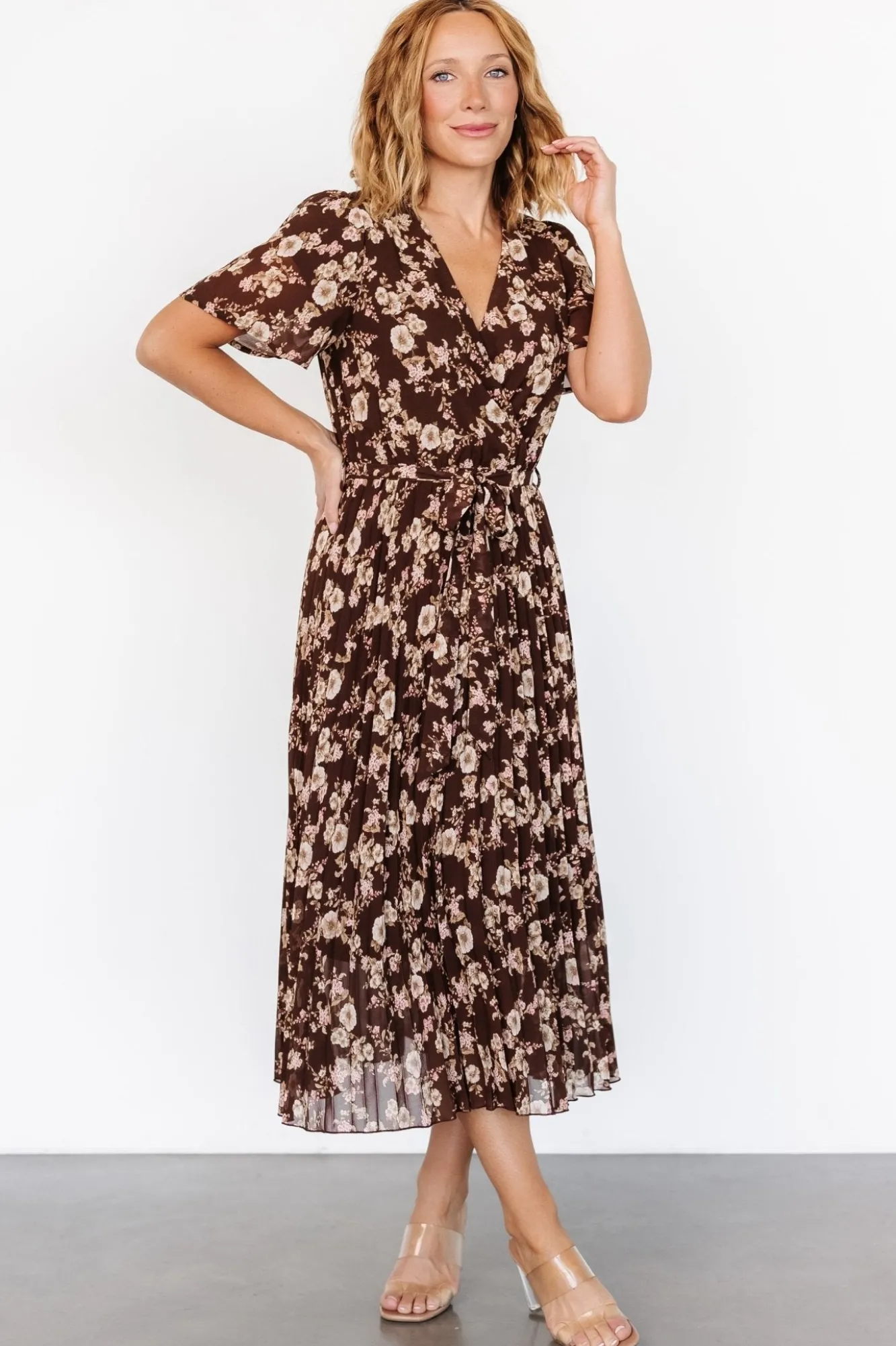 Baltic Born Cassidy Pleated Midi Dress | Brown Floral