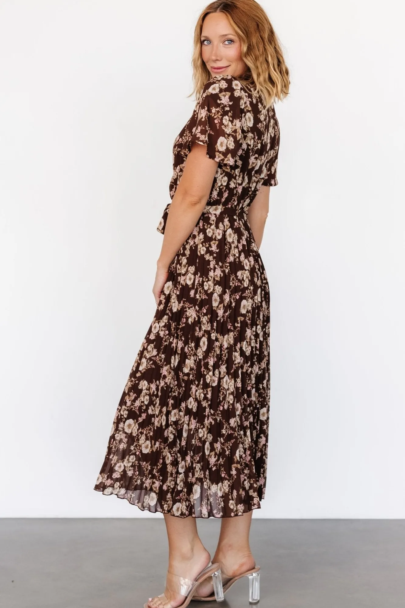 Baltic Born Cassidy Pleated Midi Dress | Brown Floral