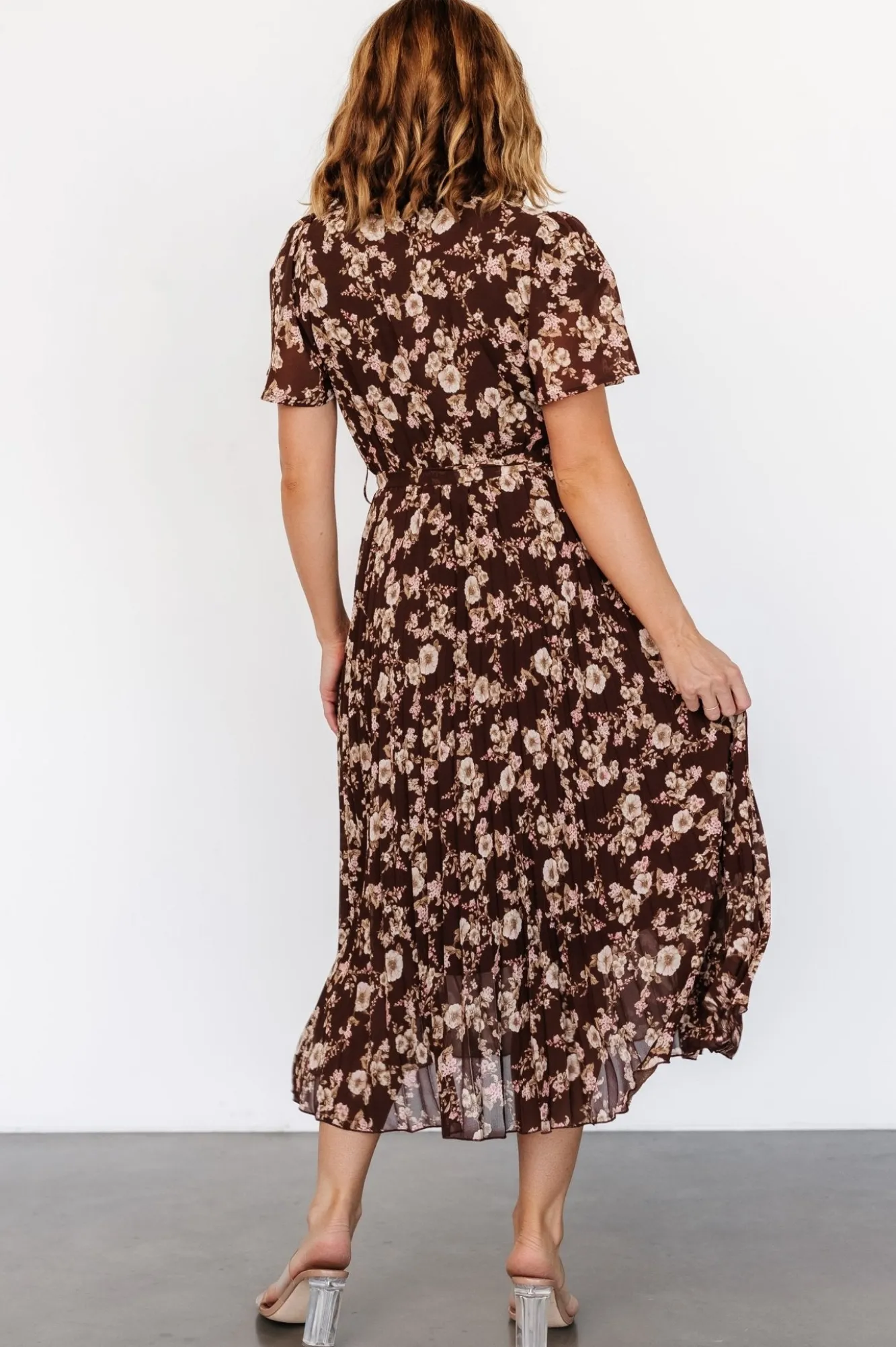 Baltic Born Cassidy Pleated Midi Dress | Brown Floral