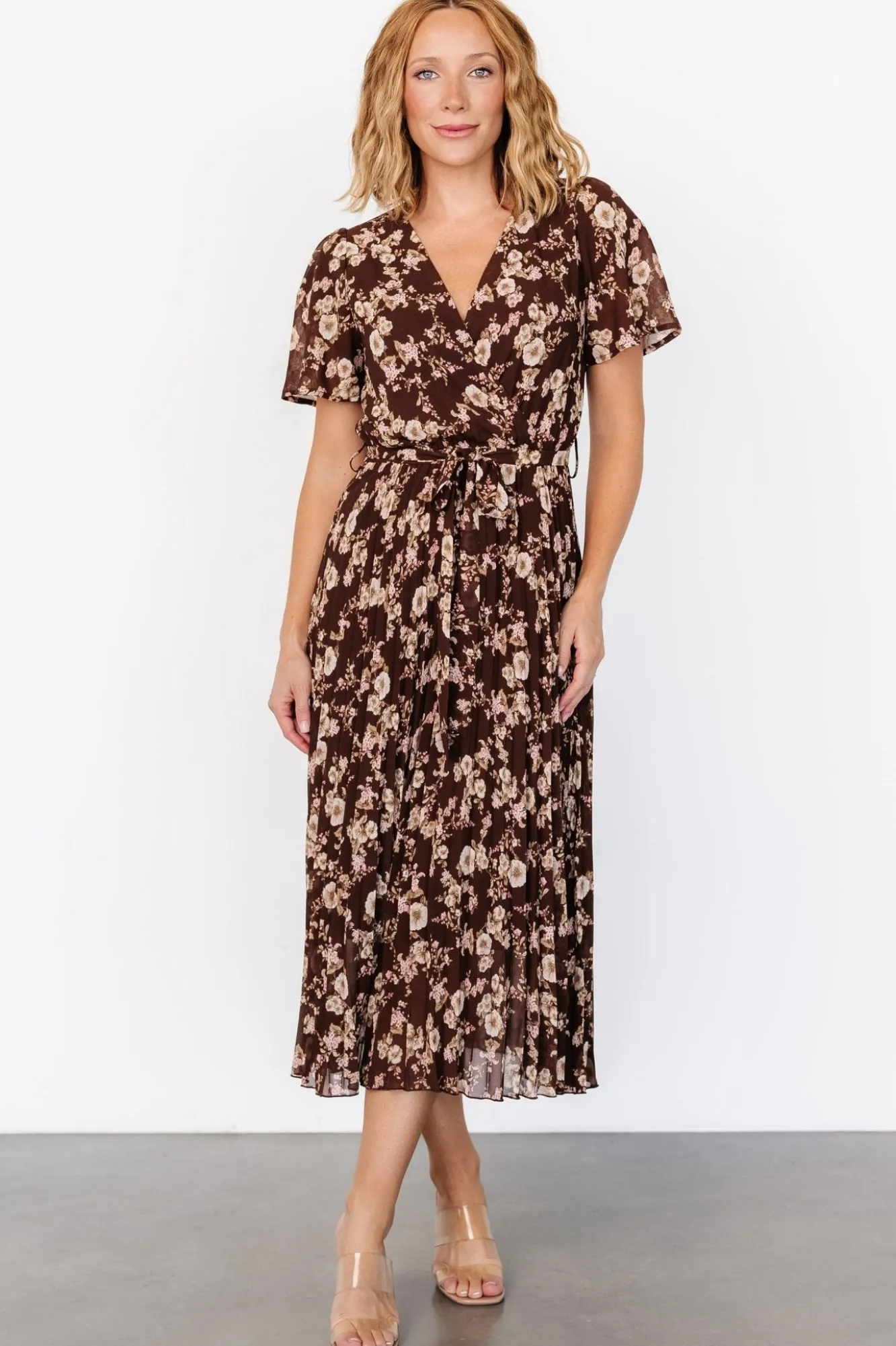 Baltic Born Cassidy Pleated Midi Dress | Brown Floral