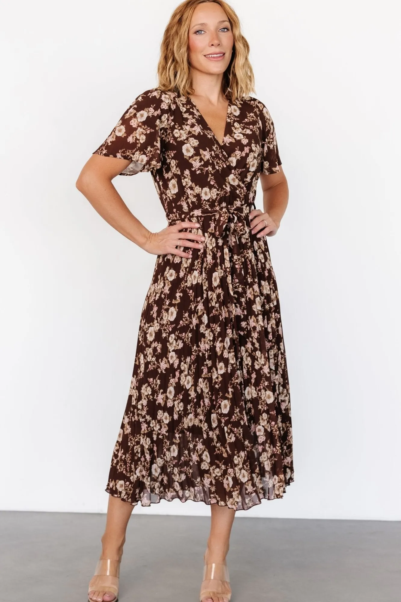 Baltic Born Cassidy Pleated Midi Dress | Brown Floral
