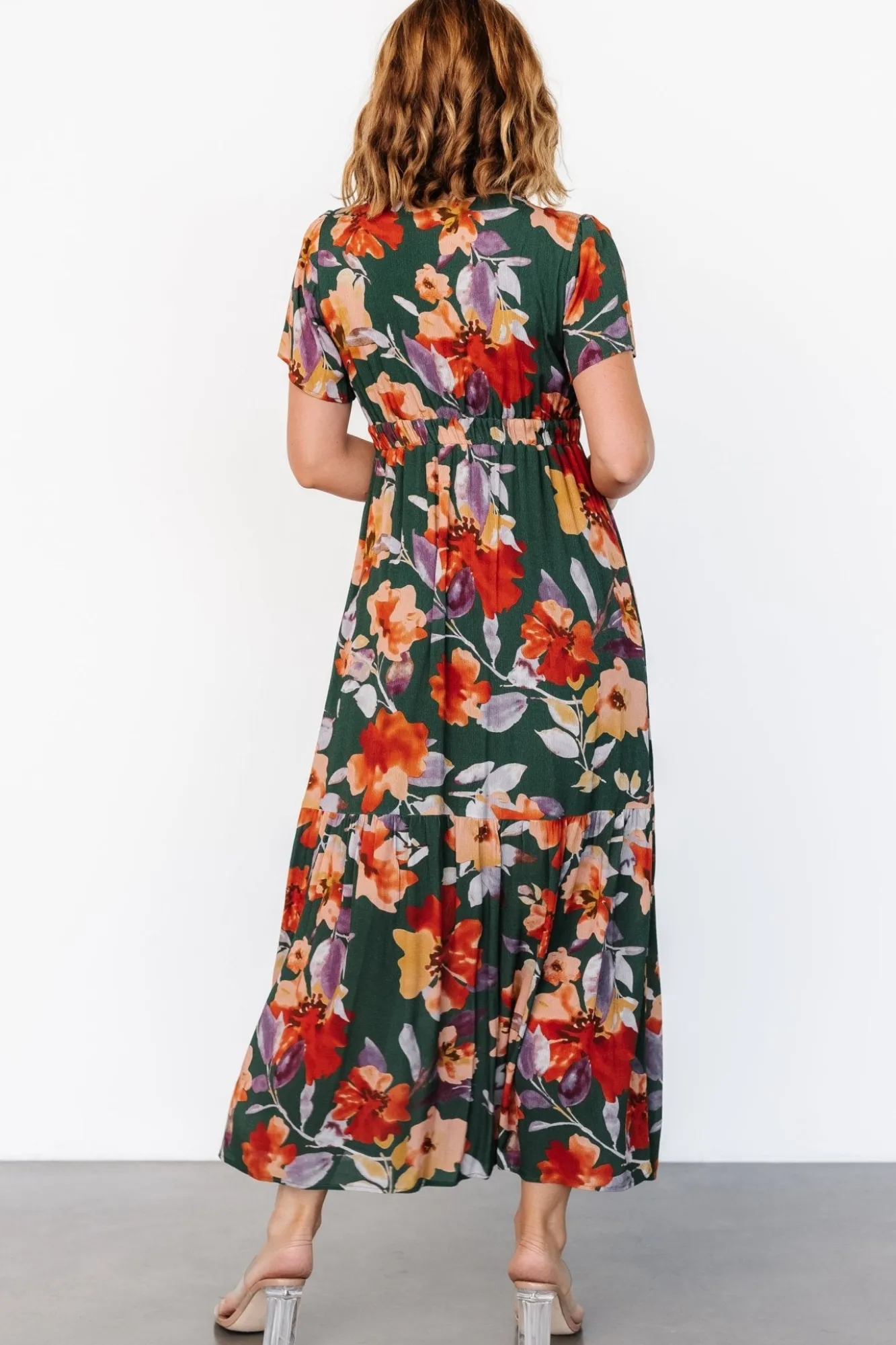 Baltic Born Cassie Short Sleeve Dress | Dark Green Floral