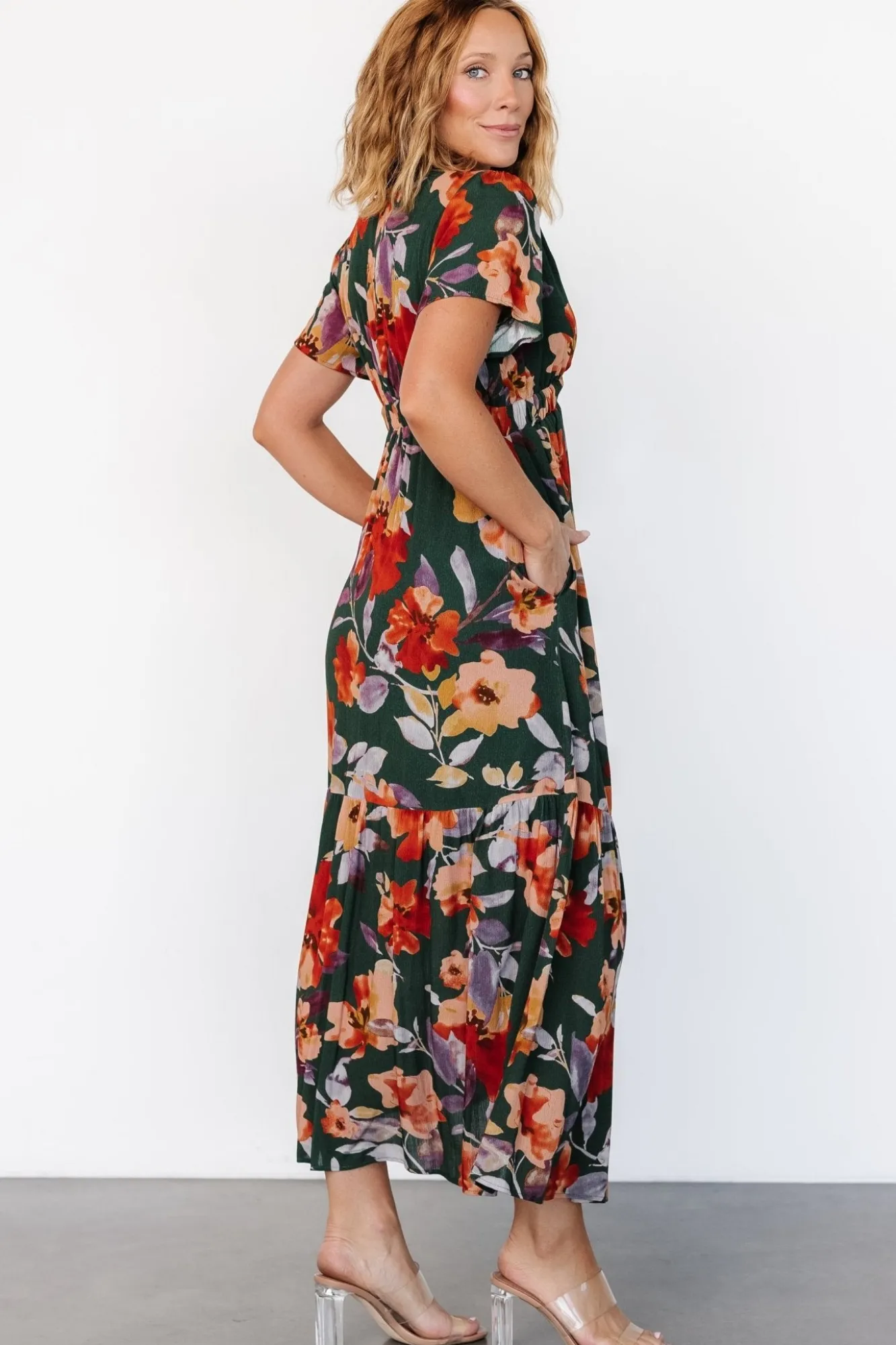 Baltic Born Cassie Short Sleeve Dress | Dark Green Floral