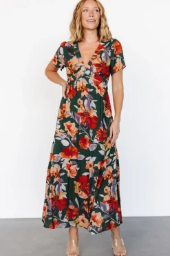 Baltic Born Cassie Short Sleeve Dress | Dark Green Floral