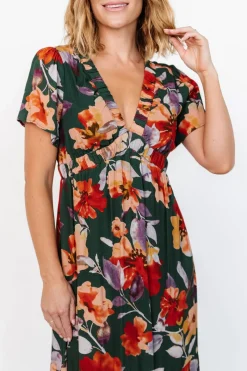 Baltic Born Cassie Short Sleeve Dress | Dark Green Floral