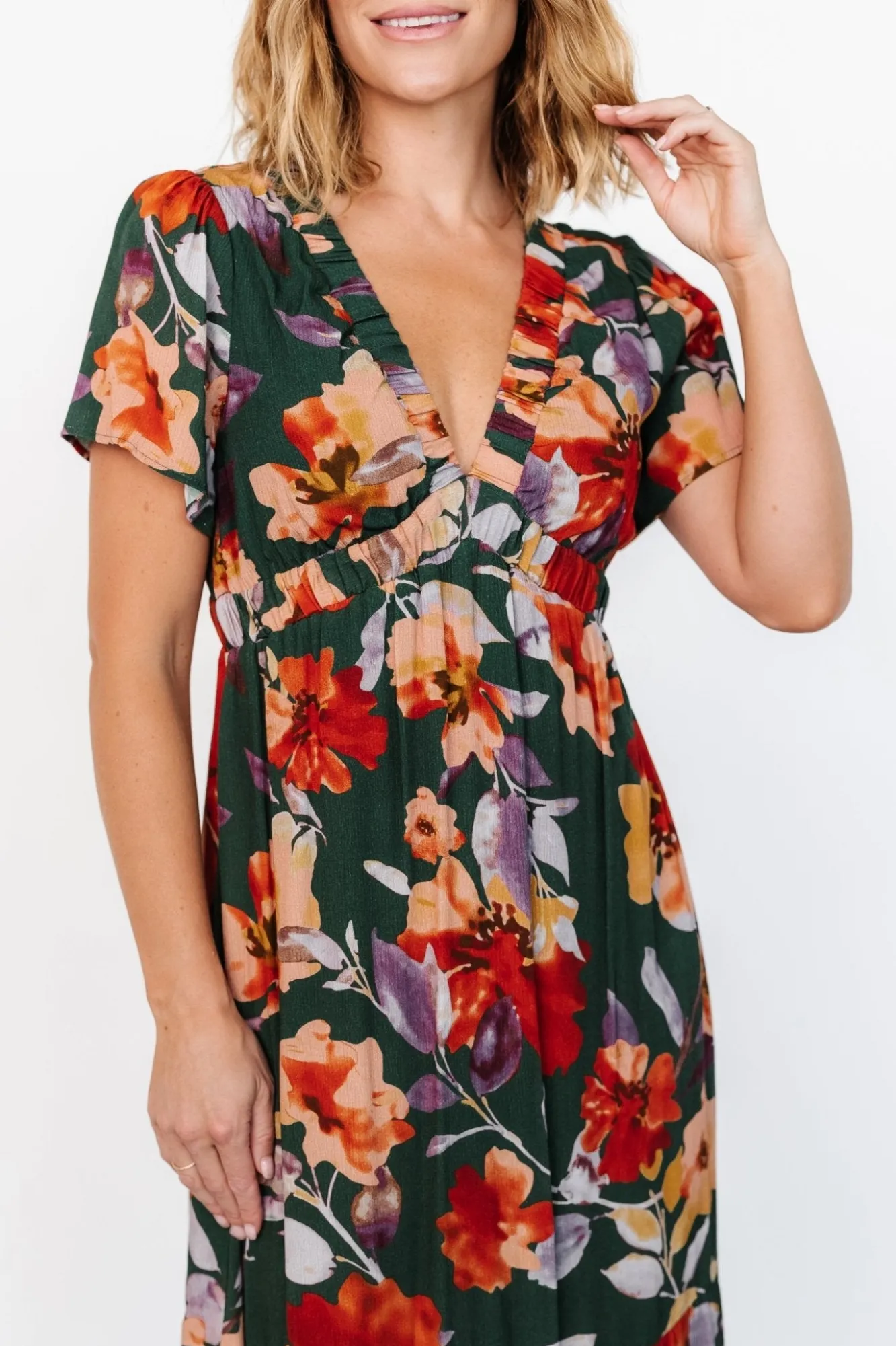 Baltic Born Cassie Short Sleeve Dress | Dark Green Floral