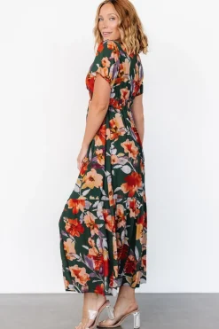Baltic Born Cassie Short Sleeve Dress | Dark Green Floral