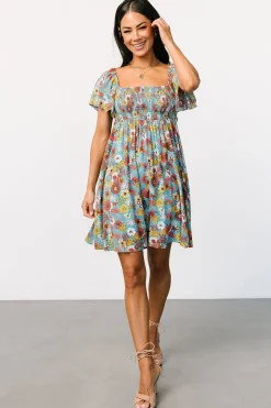 Baltic Born Cassiopeia Back Tie Mini Dress | Light Blue Multi