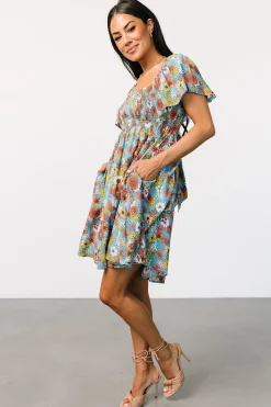 Baltic Born Cassiopeia Back Tie Mini Dress | Light Blue Multi