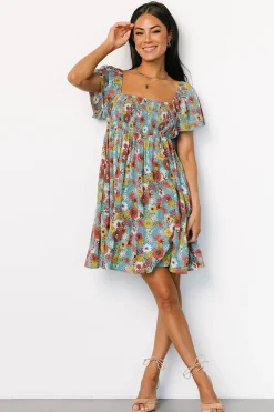 Baltic Born Cassiopeia Back Tie Mini Dress | Light Blue Multi