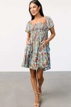Baltic Born Cassiopeia Back Tie Mini Dress | Light Blue Multi