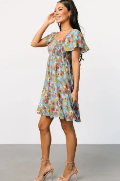 Baltic Born Cassiopeia Back Tie Mini Dress | Light Blue Multi