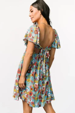 Baltic Born Cassiopeia Back Tie Mini Dress | Light Blue Multi