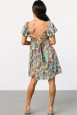 Baltic Born Cassiopeia Back Tie Mini Dress | Light Blue Multi