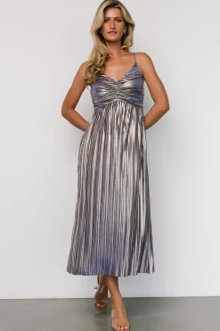 Baltic Born Cecilia Pleated Dress | Blue Shimmer
