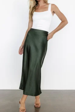 Baltic Born Celeste Satin Midi Skirt | Dark Green