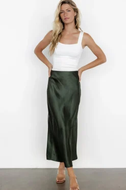 Baltic Born Celeste Satin Midi Skirt | Dark Green