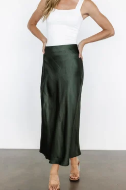 Baltic Born Celeste Satin Midi Skirt | Dark Green