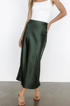 Baltic Born Celeste Satin Midi Skirt | Dark Green