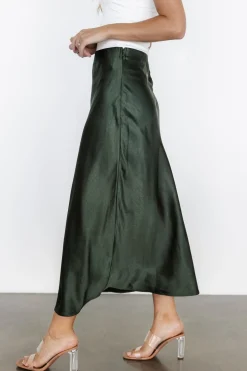 Baltic Born Celeste Satin Midi Skirt | Dark Green