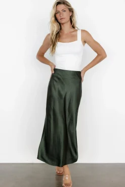 Baltic Born Celeste Satin Midi Skirt | Dark Green