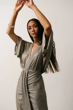 Baltic Born Ciara Ruched Midi Dress | Silver Metallic