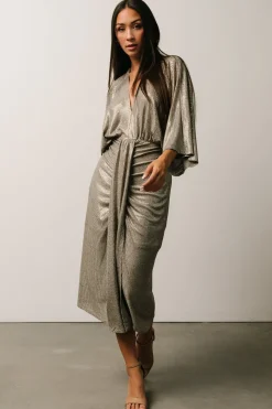 Baltic Born Ciara Ruched Midi Dress | Silver Metallic