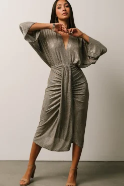 Baltic Born Ciara Ruched Midi Dress | Silver Metallic