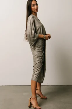 Baltic Born Ciara Ruched Midi Dress | Silver Metallic