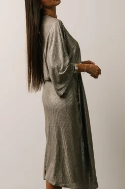 Baltic Born Ciara Ruched Midi Dress | Silver Metallic