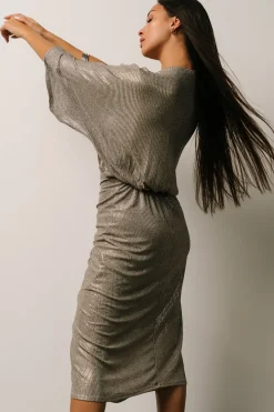 Baltic Born Ciara Ruched Midi Dress | Silver Metallic