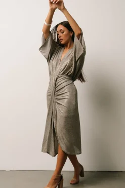 Baltic Born Ciara Ruched Midi Dress | Silver Metallic