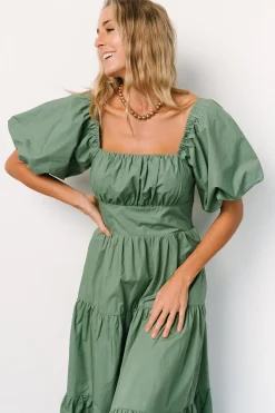 Baltic Born Cindy Puff Sleeve Tiered Dress | Dusty Green