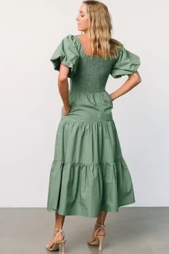 Baltic Born Cindy Puff Sleeve Tiered Dress | Dusty Green