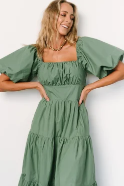 Baltic Born Cindy Puff Sleeve Tiered Dress | Dusty Green