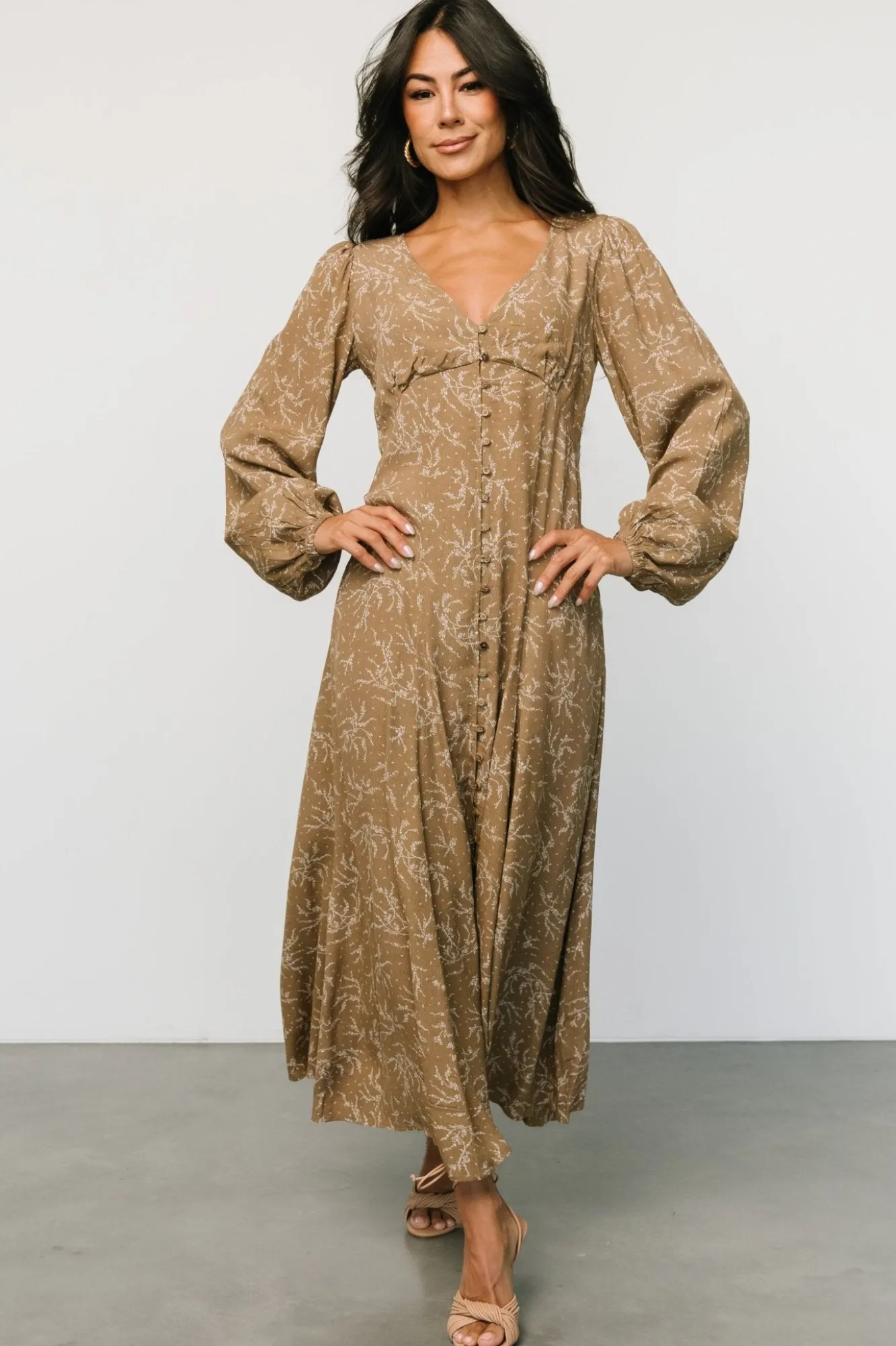 Baltic Born Claudine Maxi Dress | Dusty Brown Print