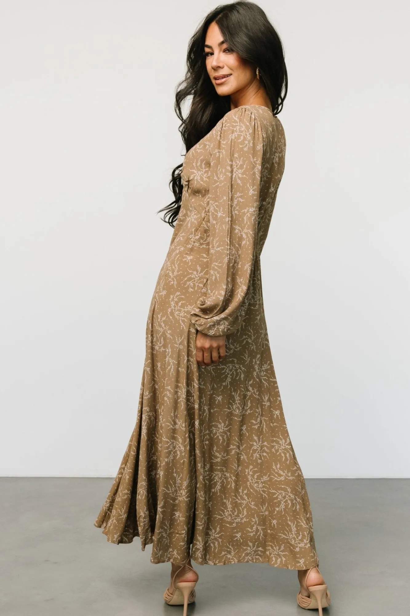 Baltic Born Claudine Maxi Dress | Dusty Brown Print