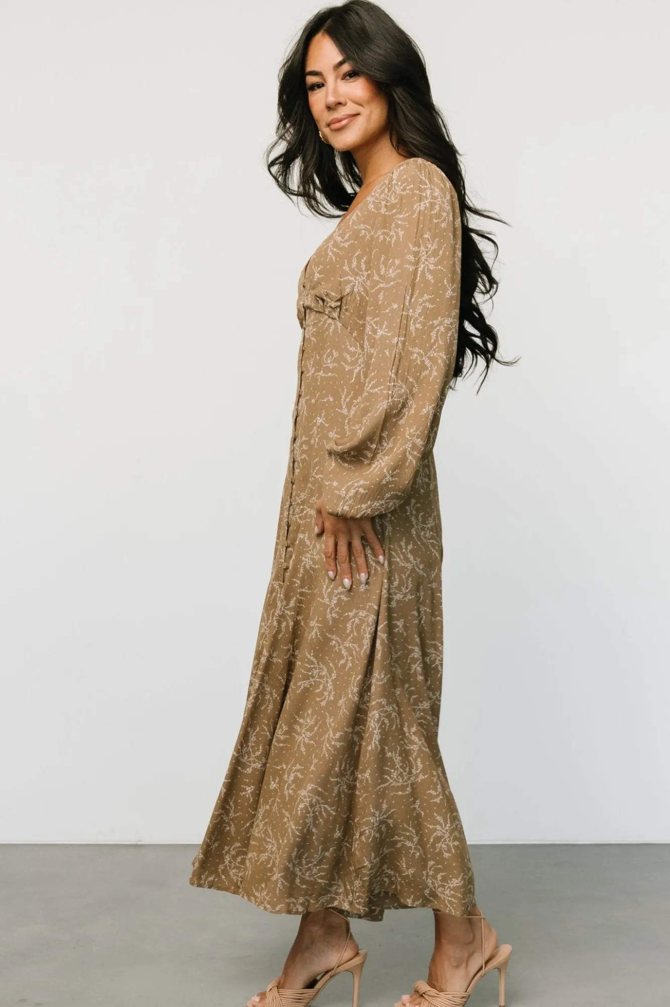 Baltic Born Claudine Maxi Dress | Dusty Brown Print