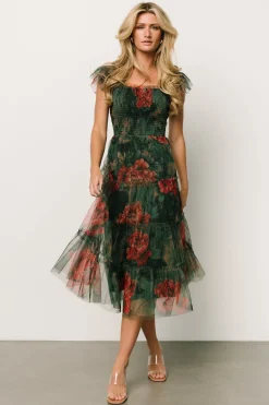 Baltic Born Clementine Tulle Midi Dress | Dark Green Floral