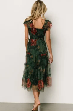 Baltic Born Clementine Tulle Midi Dress | Dark Green Floral