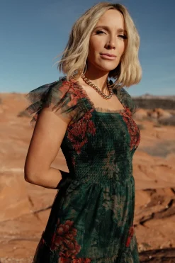 Baltic Born Clementine Tulle Midi Dress | Dark Green Floral