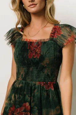 Baltic Born Clementine Tulle Midi Dress | Dark Green Floral