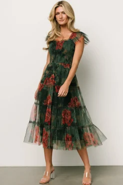 Baltic Born Clementine Tulle Midi Dress | Dark Green Floral