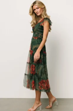Baltic Born Clementine Tulle Midi Dress | Dark Green Floral