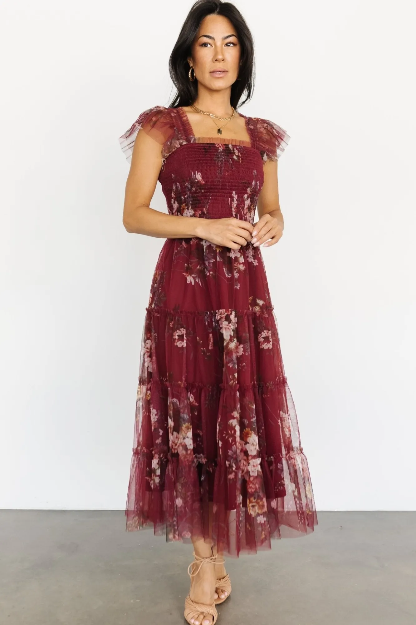 Baltic Born Clementine Tulle Midi Dress | Wine Multi