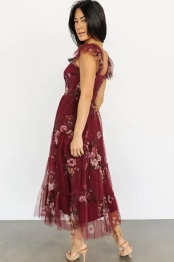 Baltic Born Clementine Tulle Midi Dress | Wine Multi