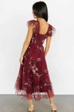 Baltic Born Clementine Tulle Midi Dress | Wine Multi
