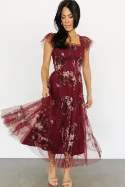 Baltic Born Clementine Tulle Midi Dress | Wine Multi