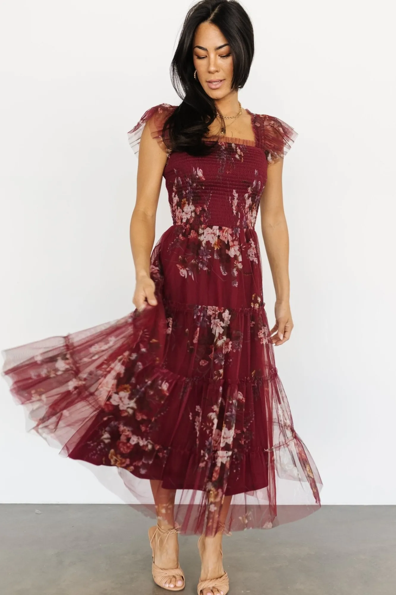 Baltic Born Clementine Tulle Midi Dress | Wine Multi