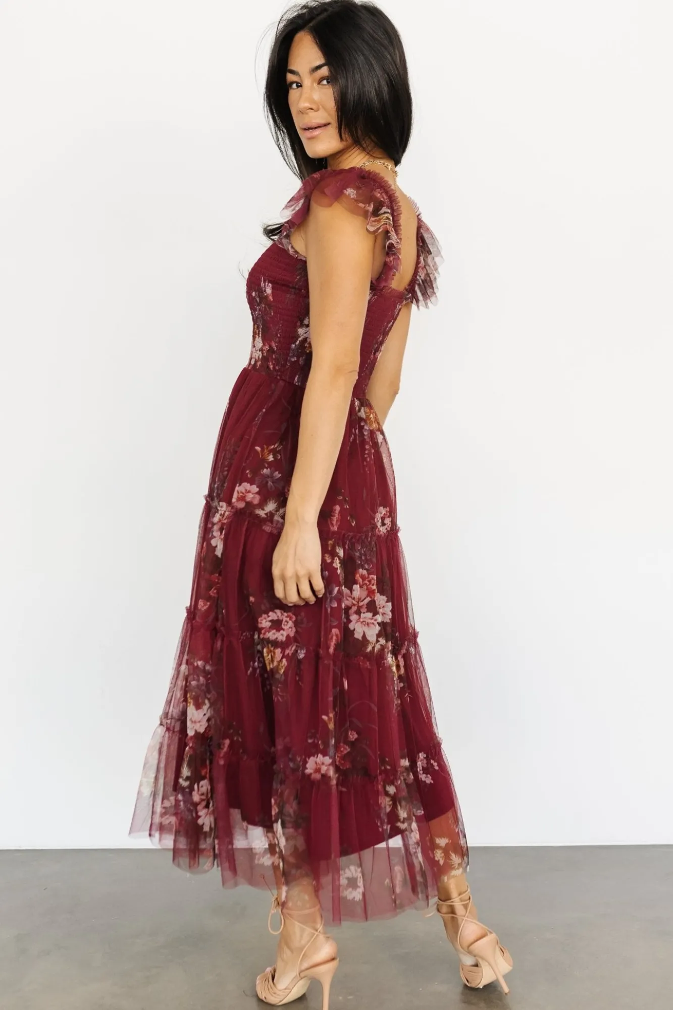 Baltic Born Clementine Tulle Midi Dress | Wine Multi